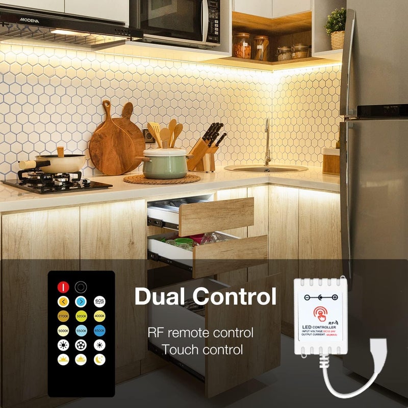 DAYBETTER Under Cabinet Lighting kit, 6 PCS LED Strip Lights with Remote, Dimmer and Adapter, Dimmable for Kitchen Cabinet,Counter,TV Back,Showcase 2700K-6500K Warm to Daylight White, Timing, 20ft - Image 3
